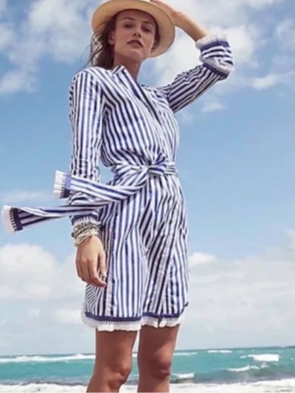 J.Crew Striped Blue & White Belted Shirt Dress- NWT